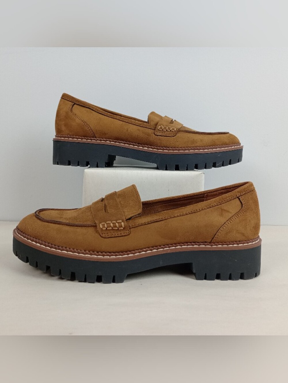 Maurices Womens 8.5M Brown Faux Suede Gretchen Minilug Chunky Penny Loafer Shoes - Picture 2 of 10